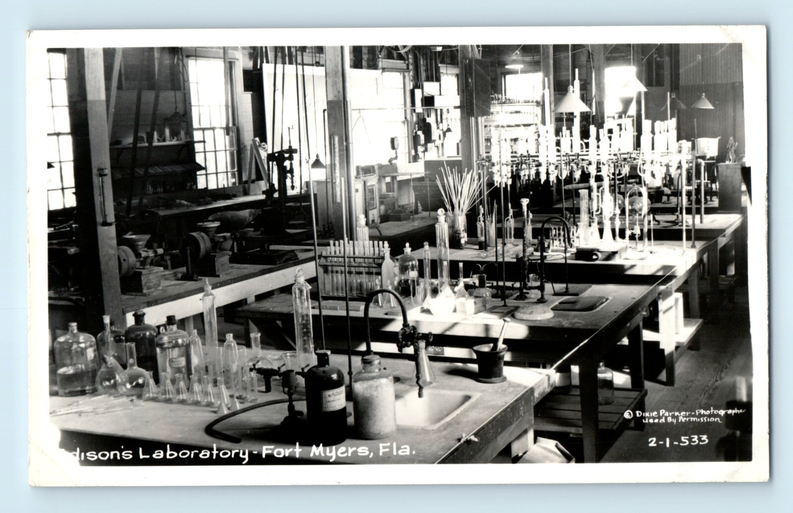 Thomas Edison Laboratory Beakers Lab Chem Fort Meyers Florida RPPC Postcard C7