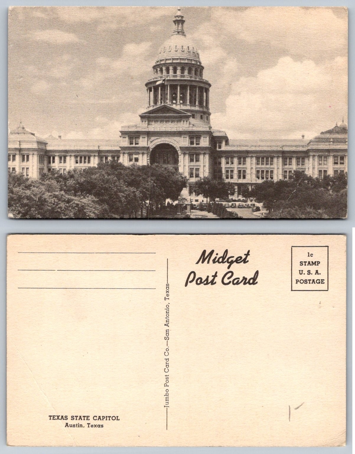 Vintage Texas State Capitol Austin Midget Post Card Jumbo Co.