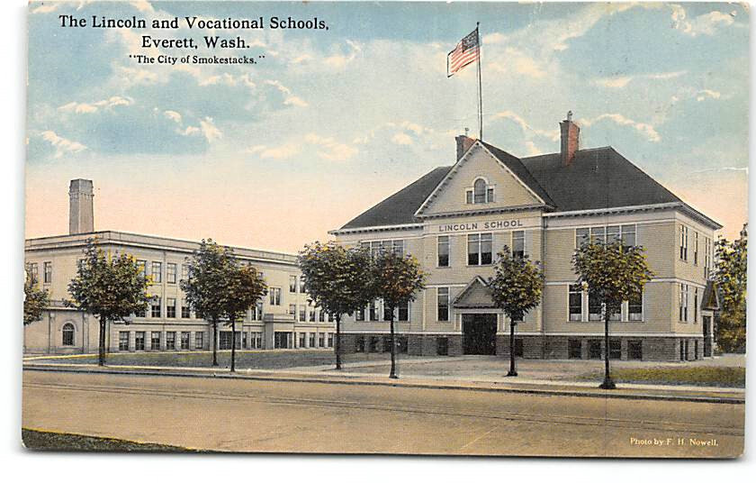 Washington-WA-Everett-Lincoln & Vocational School-Antique Postcard