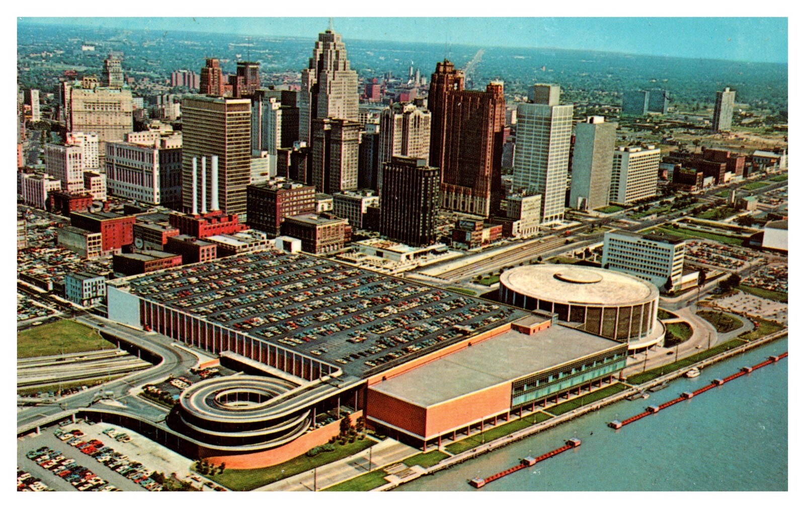 Detroit MI Michigan Aerial View Civic Center and Skyline Chrome Postcard