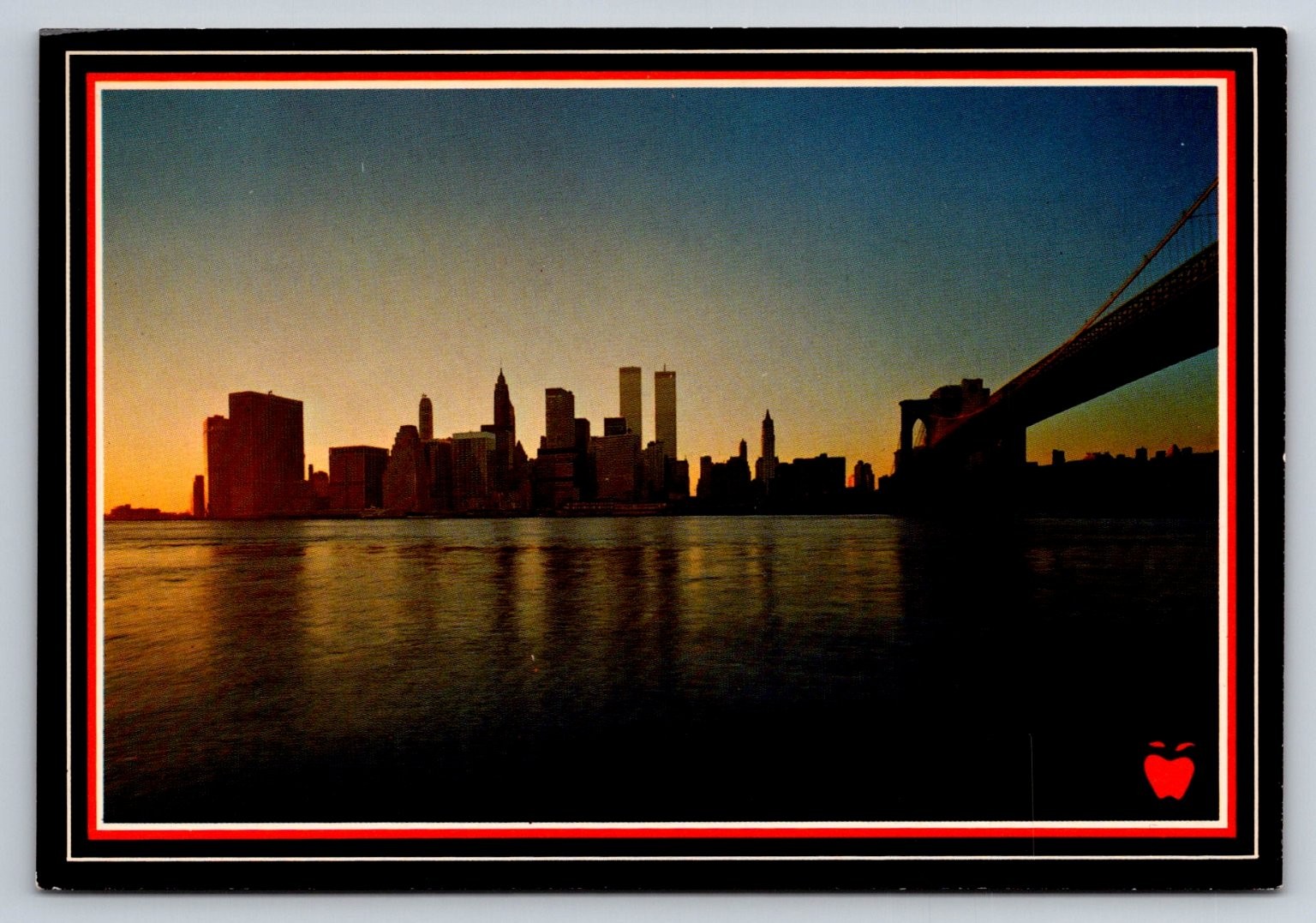 NYC Skyline WTC Twin Towers Brooklyn Bridge Sunset Postcard Apple Prints
