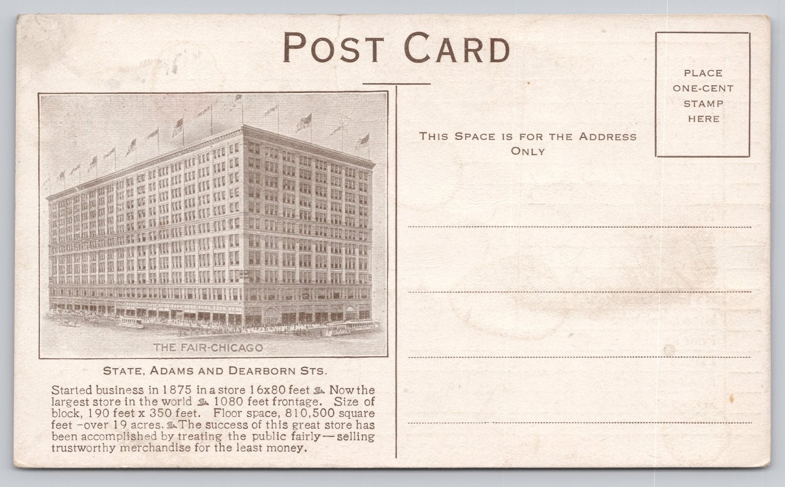 1908 The Fair Chicago Department Store State Adams Dearborn Sts News Postcard