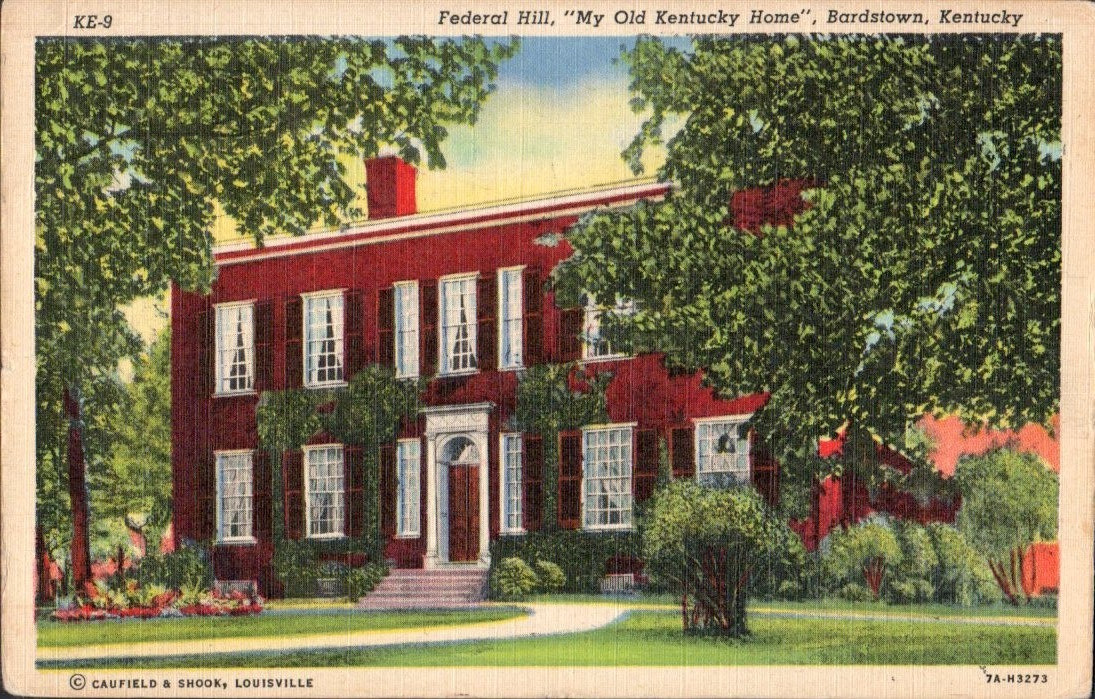 Bardstown Kentucky Federal Hill, “My Old Kentucky Home” 1951 Postcard