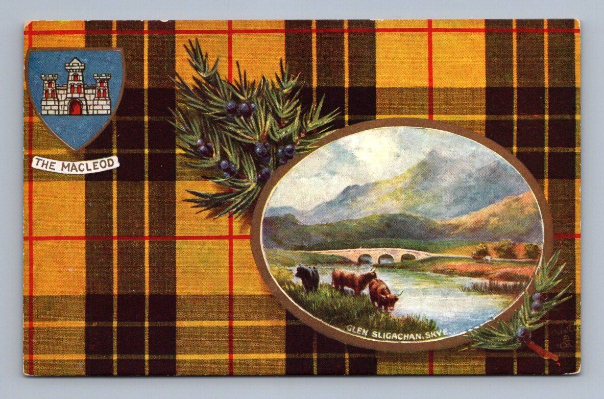 Antique Scotland Postcard GLEN SLIGACHAN Macleod Clan Tartan 1910