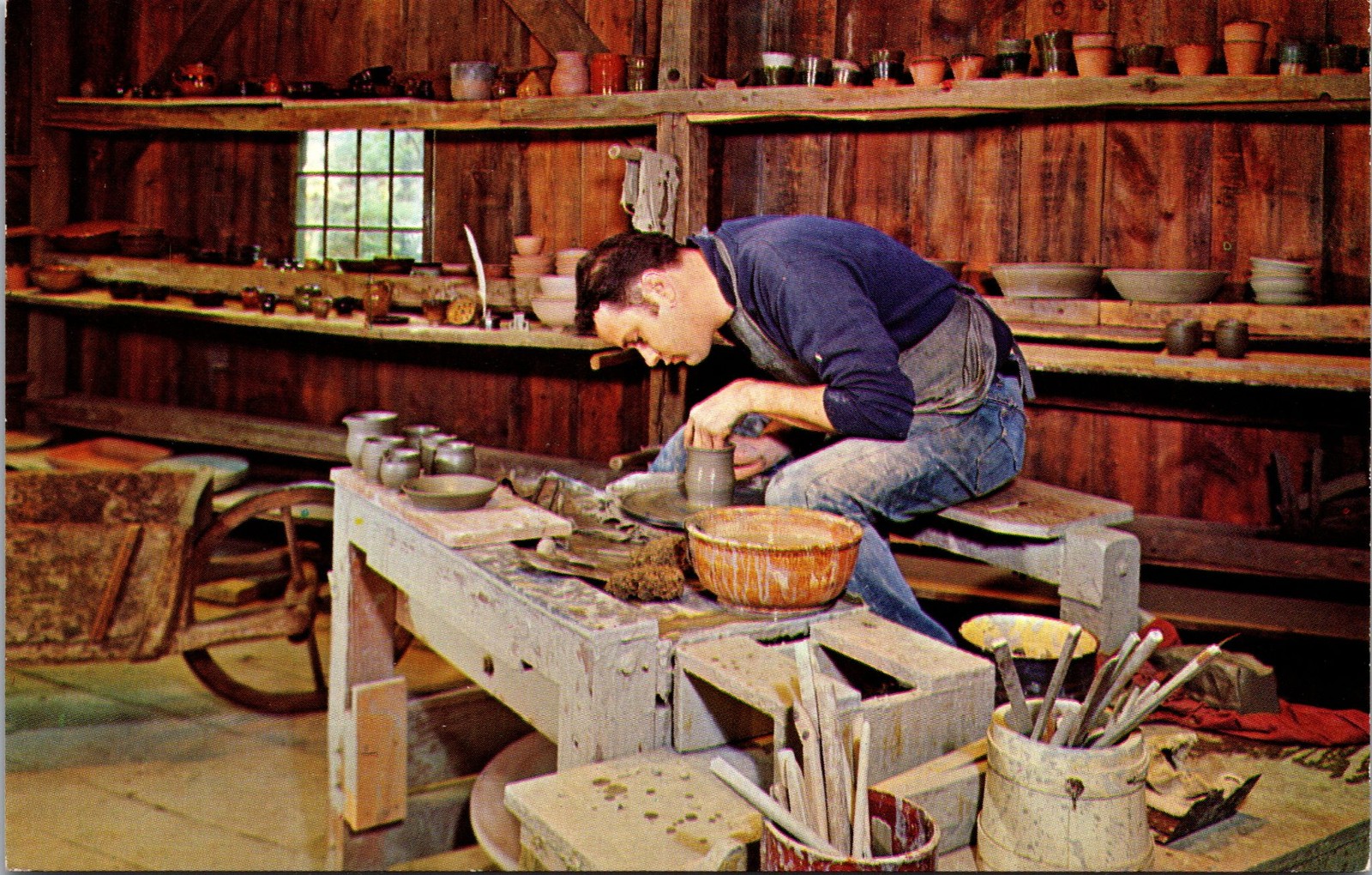 W H Miller Postcard Potter at Wheel Hervey Brooks Old Sturbridge Unposted MA