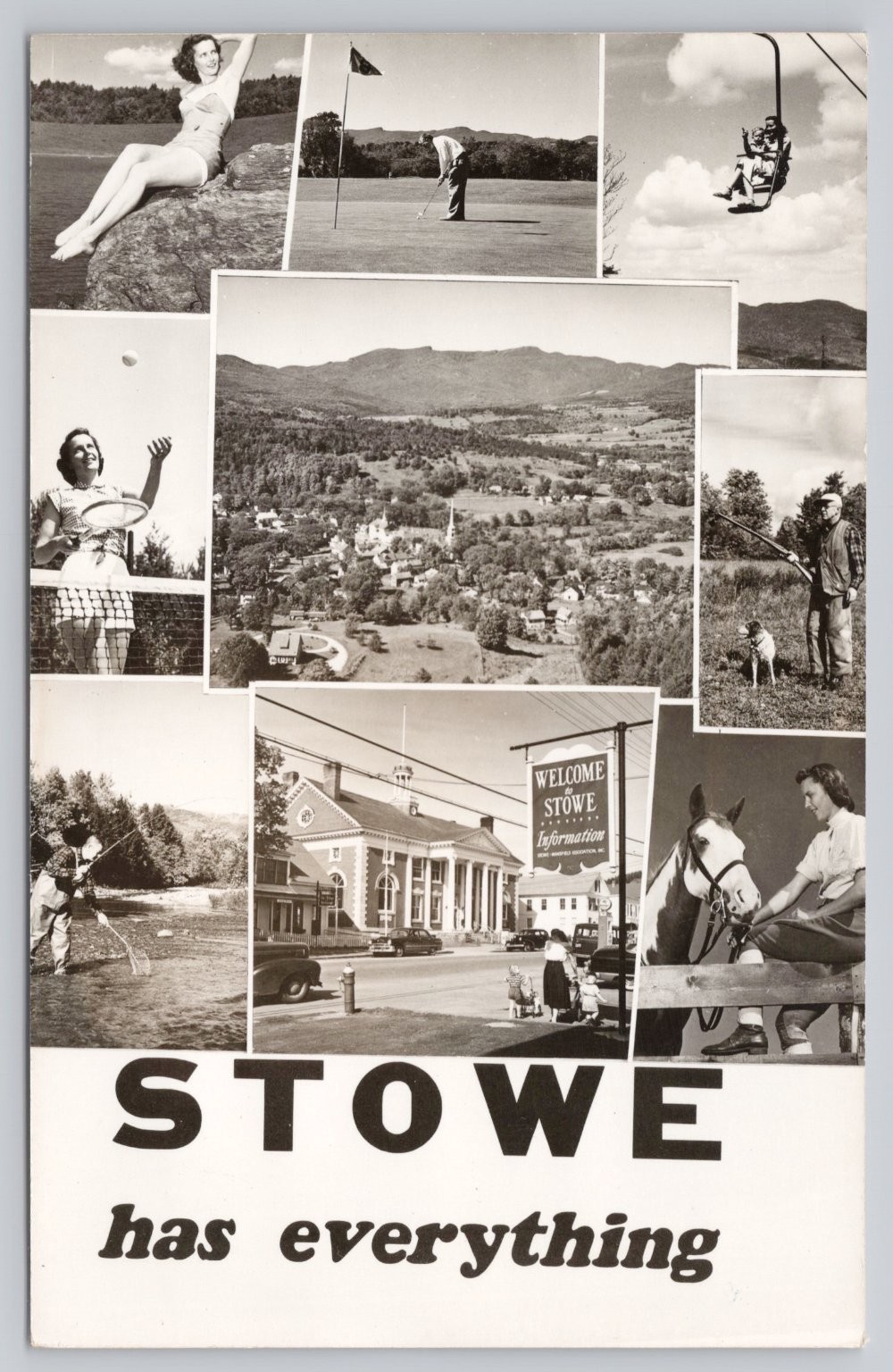1955 Stowe VT Vintage RPPC Postcard Ski Lift Golf Tennis Fishing Horse