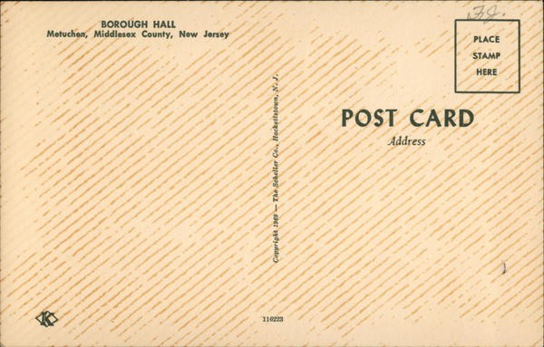 Metuchen, New Jersey NJ Borough Hall Chrome Original Vintage Postcard