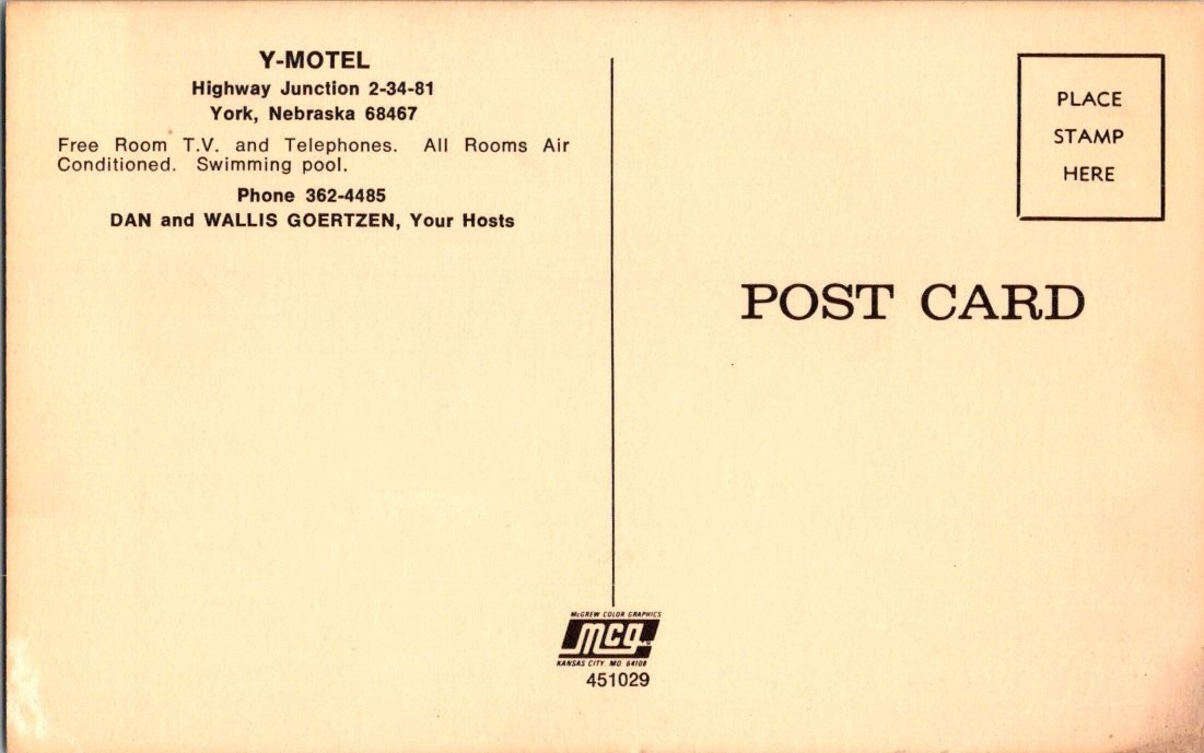 Vintage Y-Motel York Nebraska Postcard McGrew Color Graphics