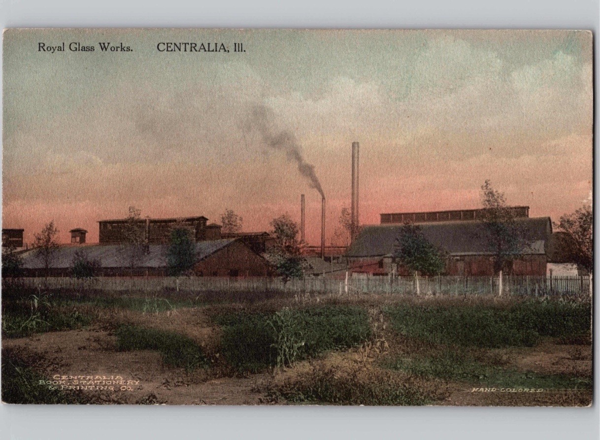 c1910 Royal Glass Works Factory Centralia Illinois IL Albertype Marion Postcard