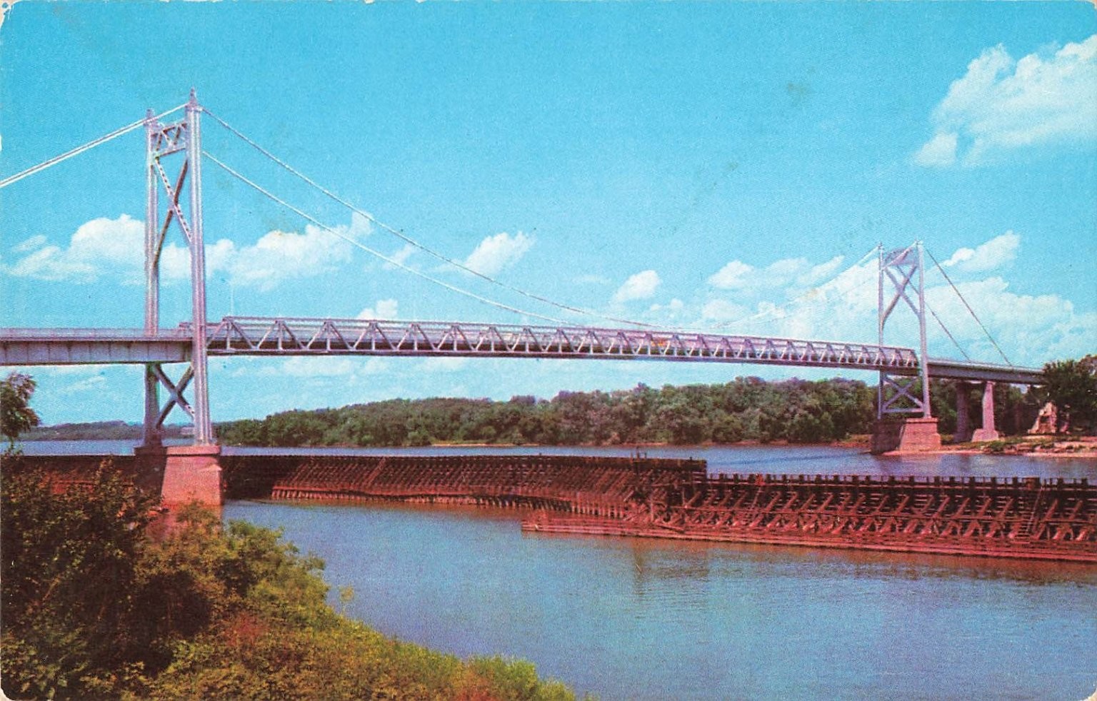 Gateway Bridge Clinton Iowa Mississippi River US 30 Curteich Postcard 1956