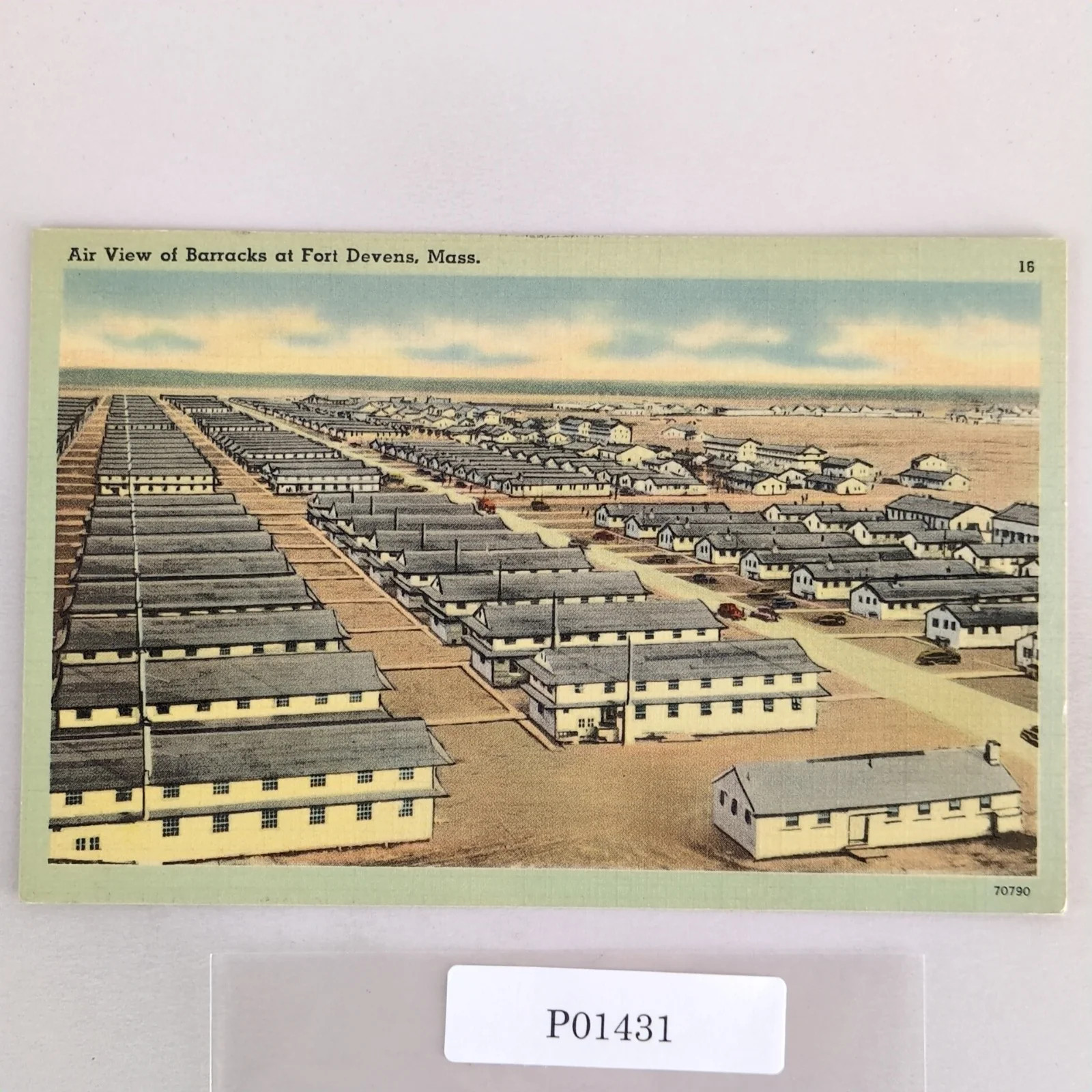 Air View of Barracks at Fort Devens Massachusetts 1930s Linen Postcard MA