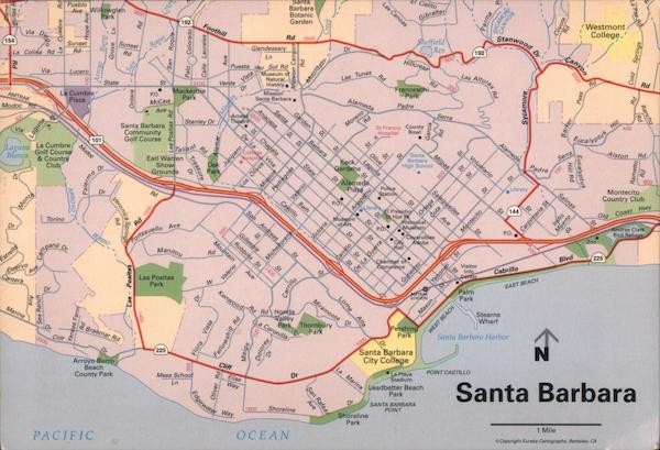 Santa Barbara, California CA Barbara Street Map Large Format Postcard