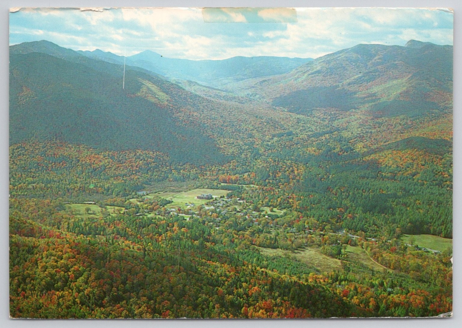 Adirondacks Keene Valley NY Aerial View Fall Foliage Postcard Dean Color
