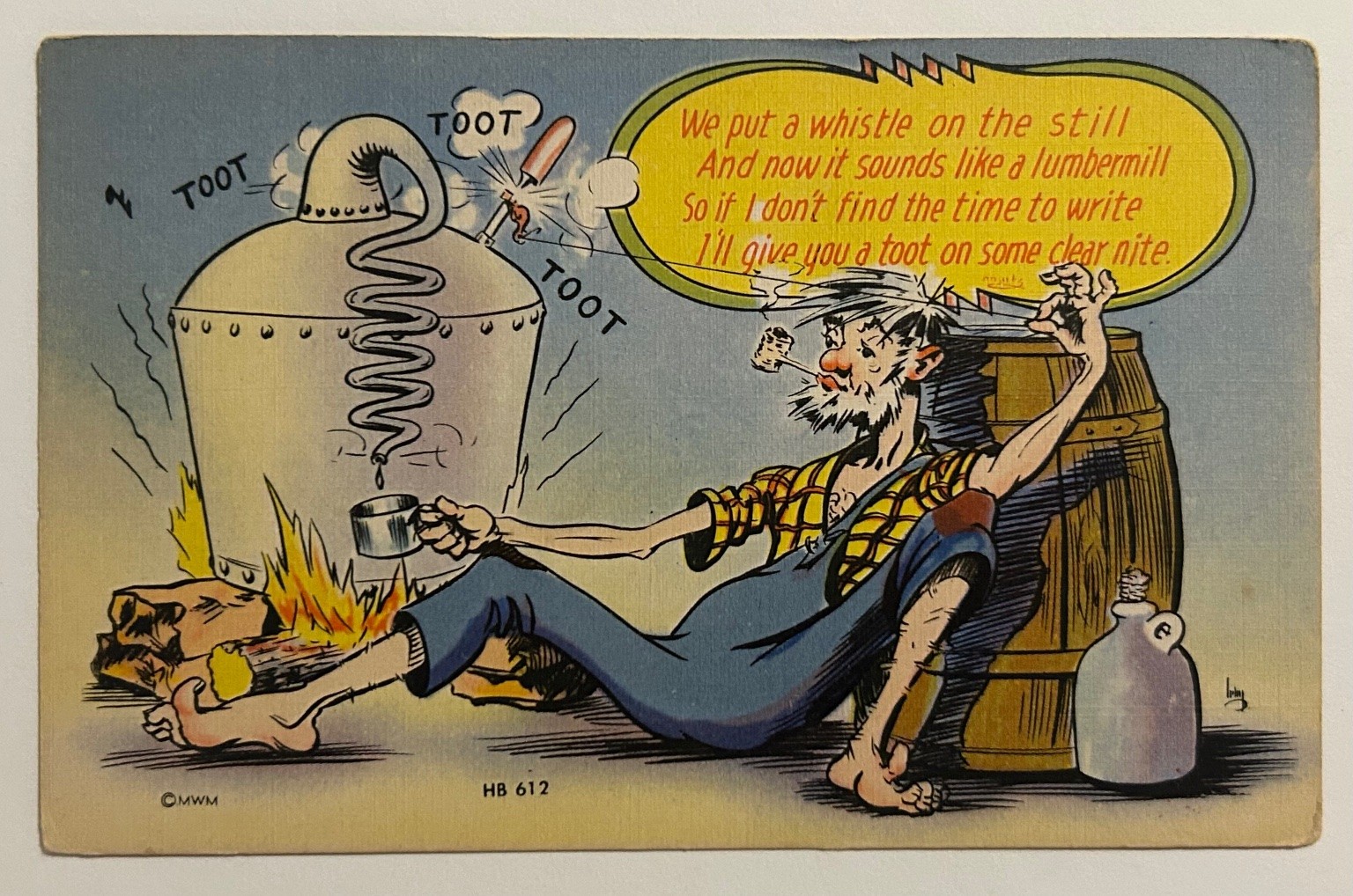 Vintage Linen Postcard Moonshine Humorous Cartoon