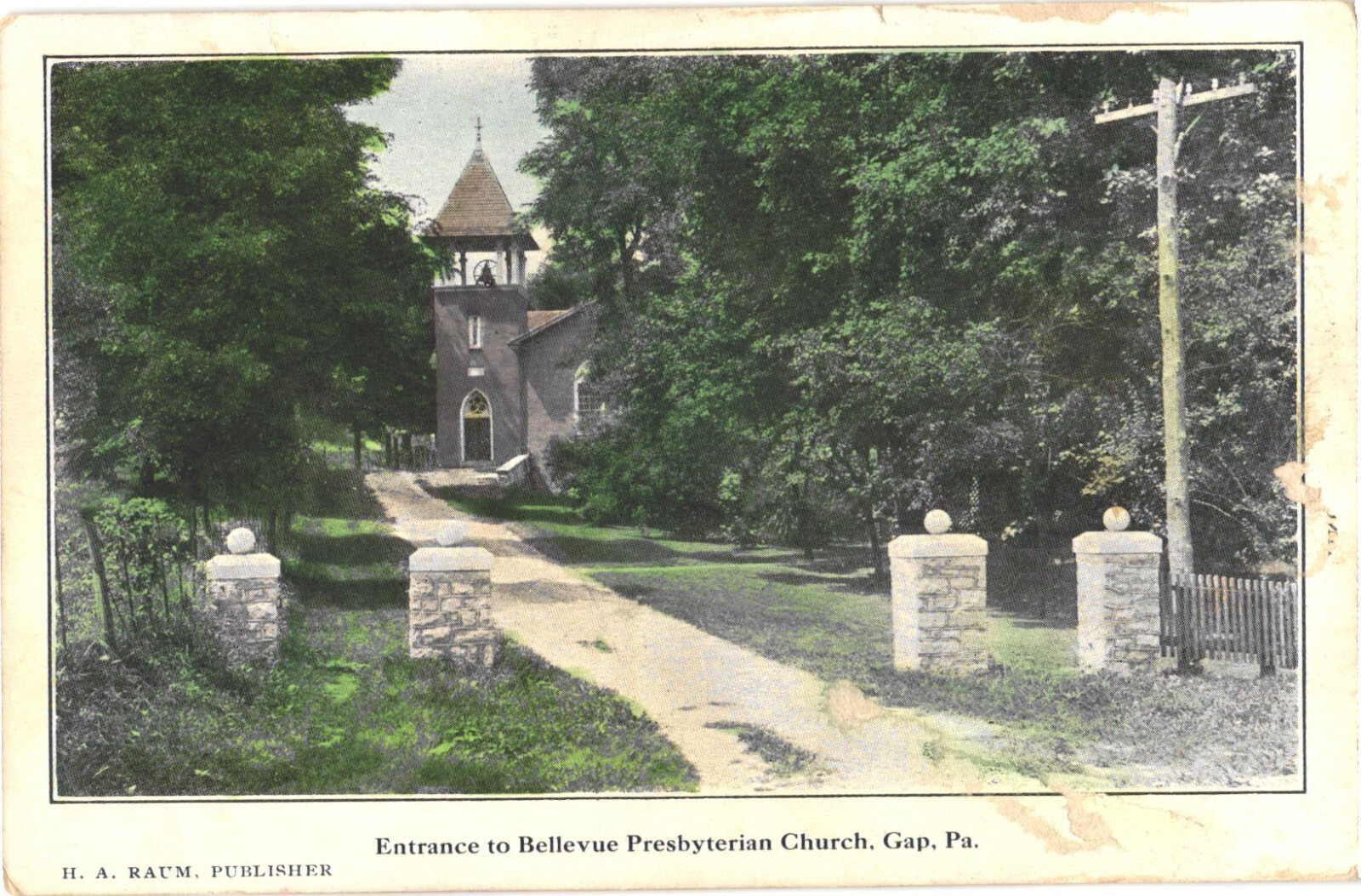Gap PA Bellevue Presbyterian Church Entrance Divided Back Postcard c. 1910