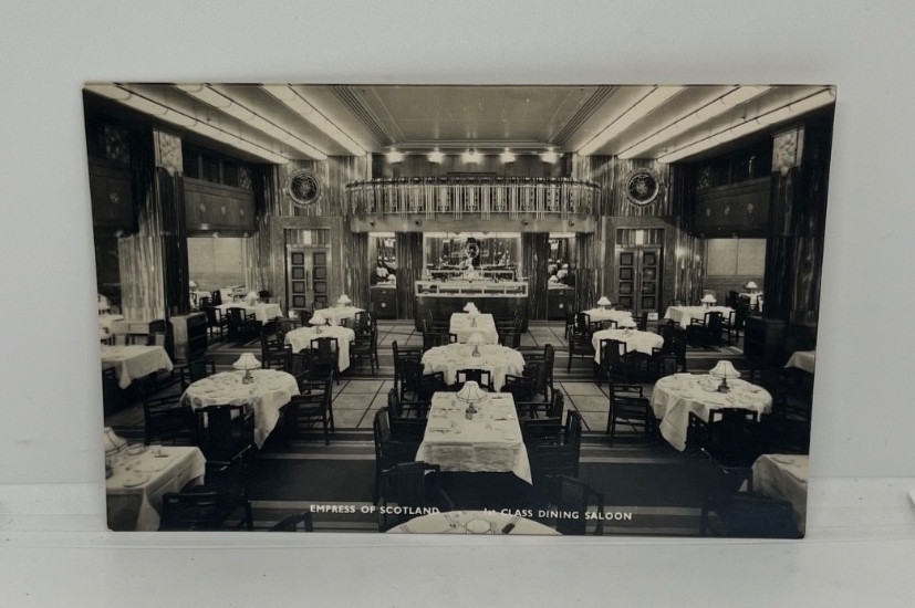 Empress of Scotland Ship Postcard 1st Class Dining Saloon RPPC Real Photo Vtg.