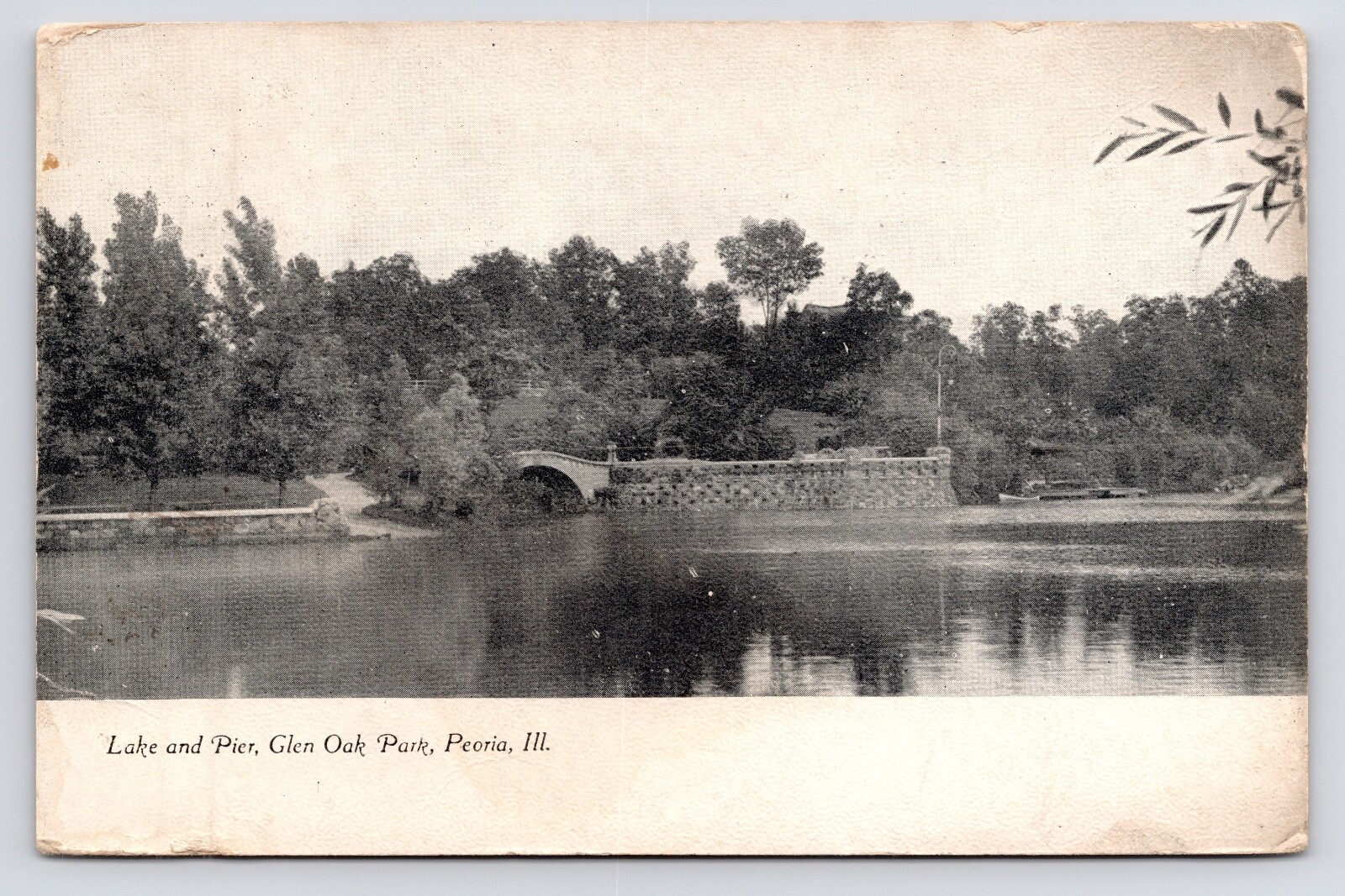 c1907~Peoria Illinois IL~Glen Oak Park~Lake & Pier Scene~Antique VTG Postcard