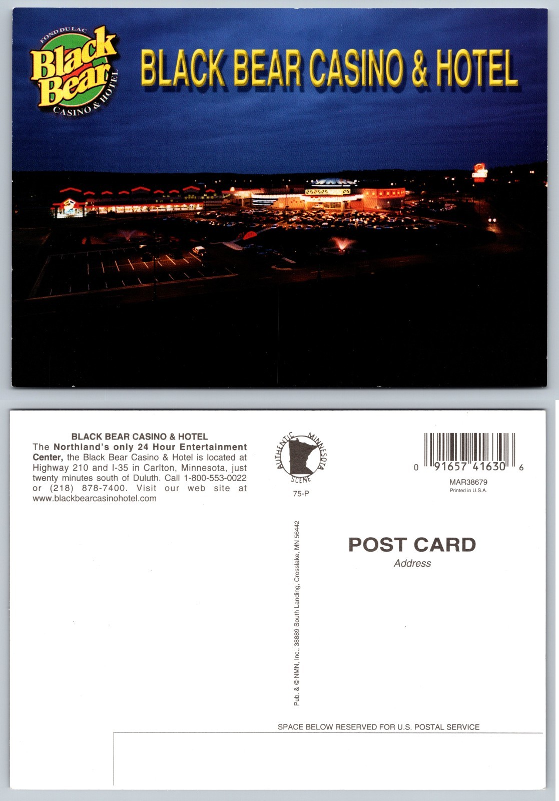 Continental Black Bear Casino Hotel Postcard