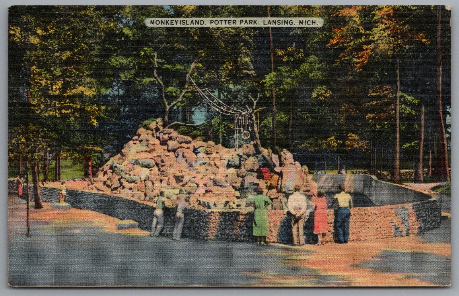 Lansing MI Postcard Monkey Island Potter Park c1930s Postal Cancel 1939