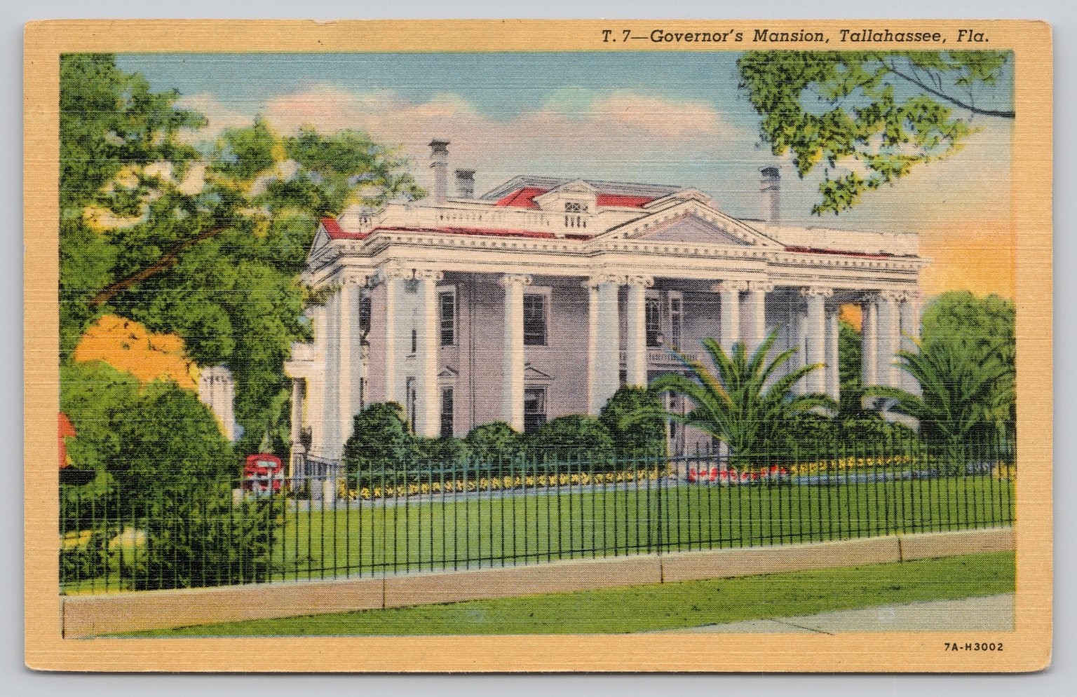 Tallahassee FL Governor’s Mansion Curteich-Chicago C.T. Art-Colortone Postcard
