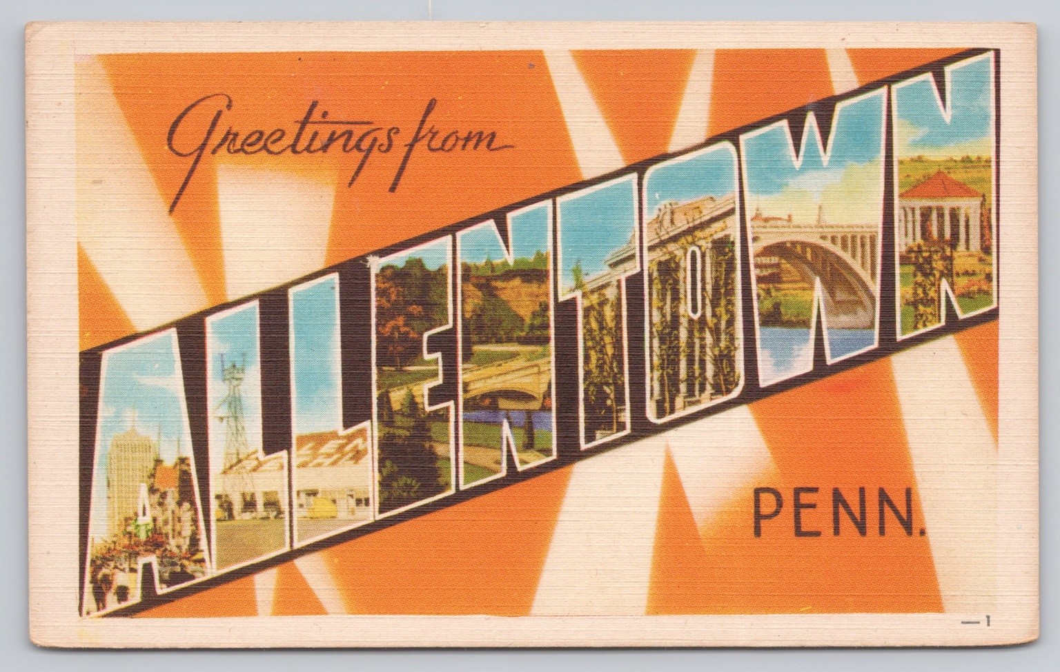 Greetings from Allentown PA Large Letter Linen Postcard Dexter Press