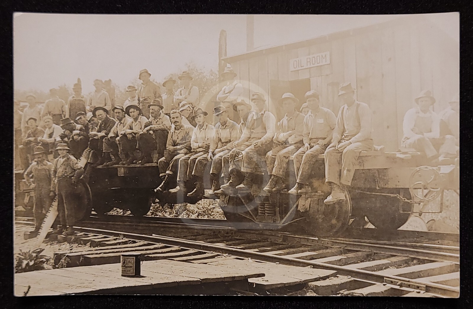 Rare RPPC Loggers on Train, & Oil Room. Oregon, or Washington. C 1910’s-20’s