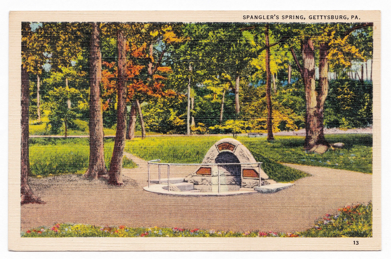 1930-1945 Gettysburg PA Postcard Spangler’s Spring Culp’s Hill Civil War Linen