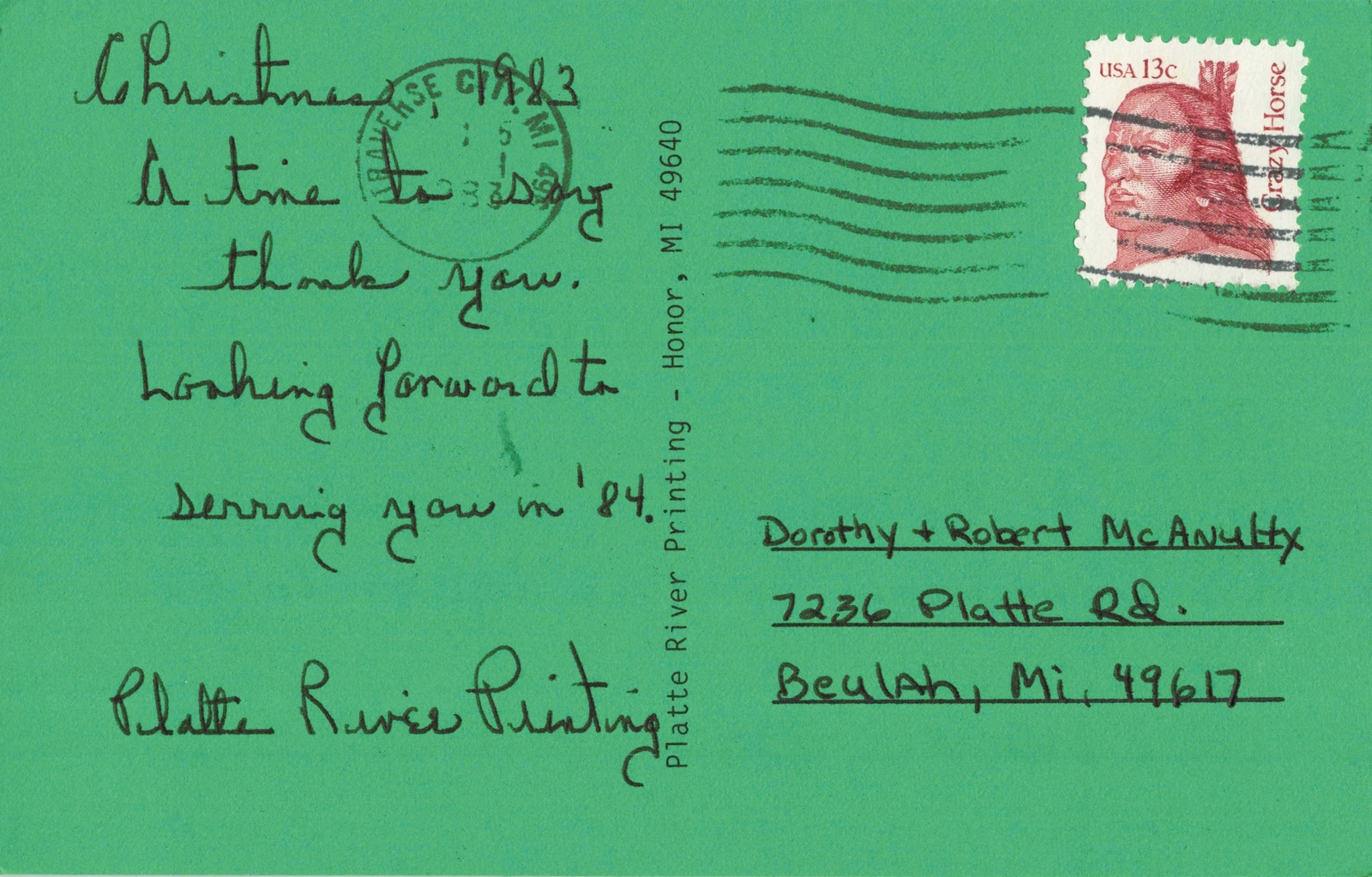 NW Honor MI CHRISTMAS CARD View by Frankfort Photographer SHARP Horse Buggy Era