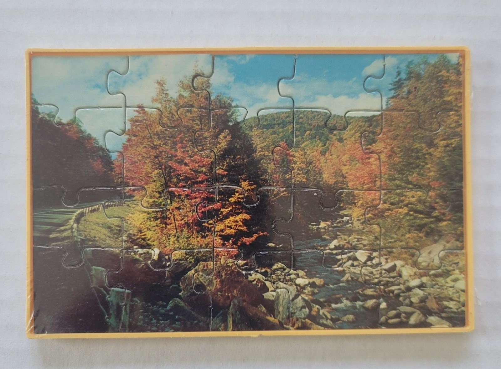 Vintage 1960’s Puzzle Postcard-NEW SEALED Country Road, Trees & Stream