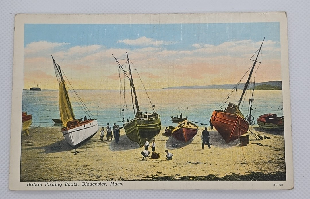 Vintage Italian Fishing Boats Schooners Sailboats Gloucester, Mass Postcard