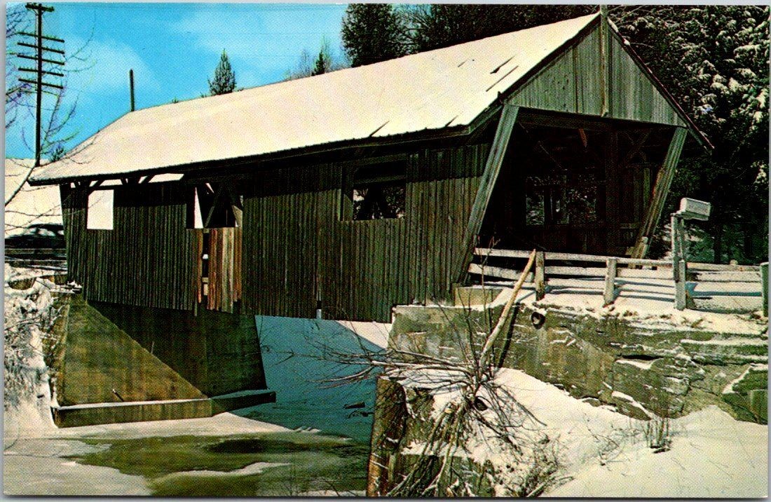 Koppel Color Cards Johnson VT Covered Bridge Postcard Winter Scene Unposted A2