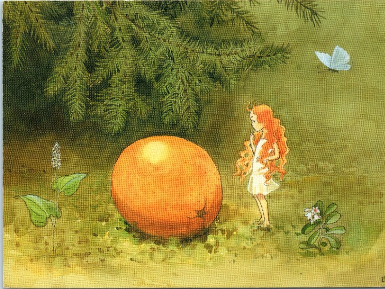 Vintage Postcard Elsa Beskow Style Girl Orange Fantasy Illustration Sweden