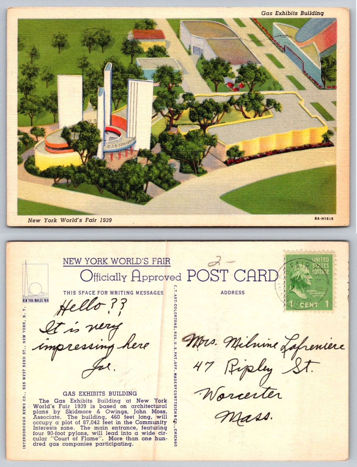 1939 New York World’s Fair Gas Exhibits Building Curteich Postcard