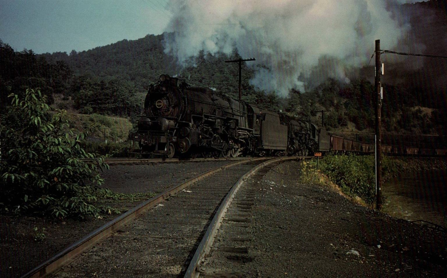 1956 Pennsylvania RR Doubleheaded Steam Locomotives Postcard