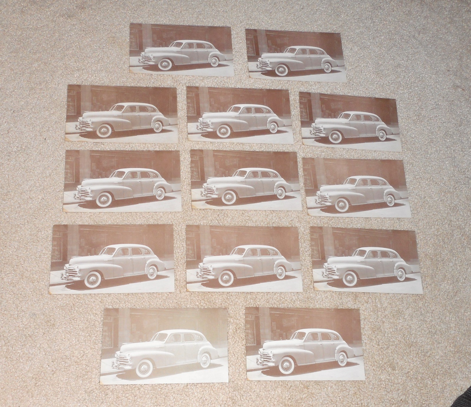LOT OF 13 1947 CHEVROLET STYLEMASTER 4-DOOR SEDAN 32-C CAR ADVERTISING POSTCARDS