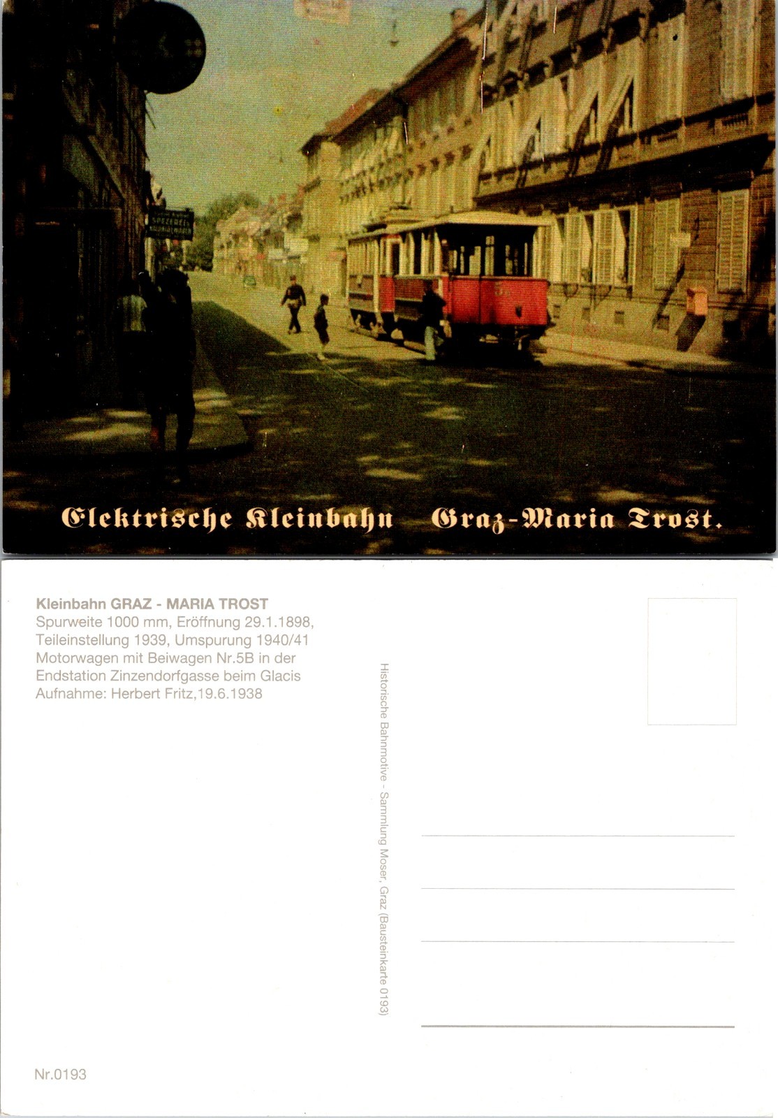 Europe Austria Styria Graz Mariatrost Vintage Streetcar Zinzendorfgasse Postcard