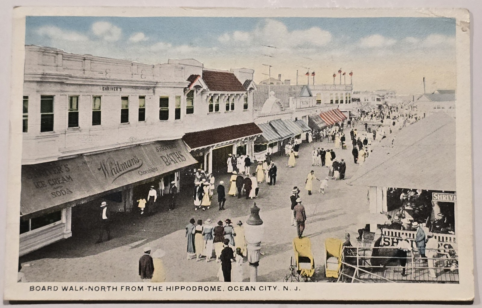 Vintage 1918 Ocean City NJ Boardwalk Postcard Shriver’s Ice Cream & Baths