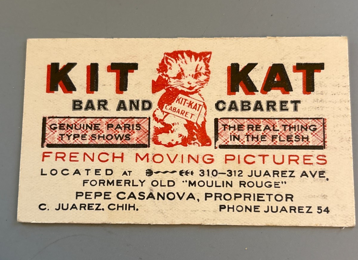 Vintage 1930s Kit Kat Cabaret Juarez Mexico Card Risqué French Moving Pictures