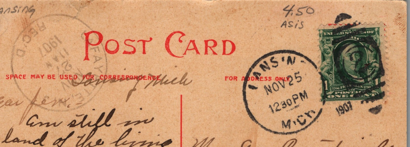 Lansing MI Post Office City Hall Rotograph c1907 Postal Cancel