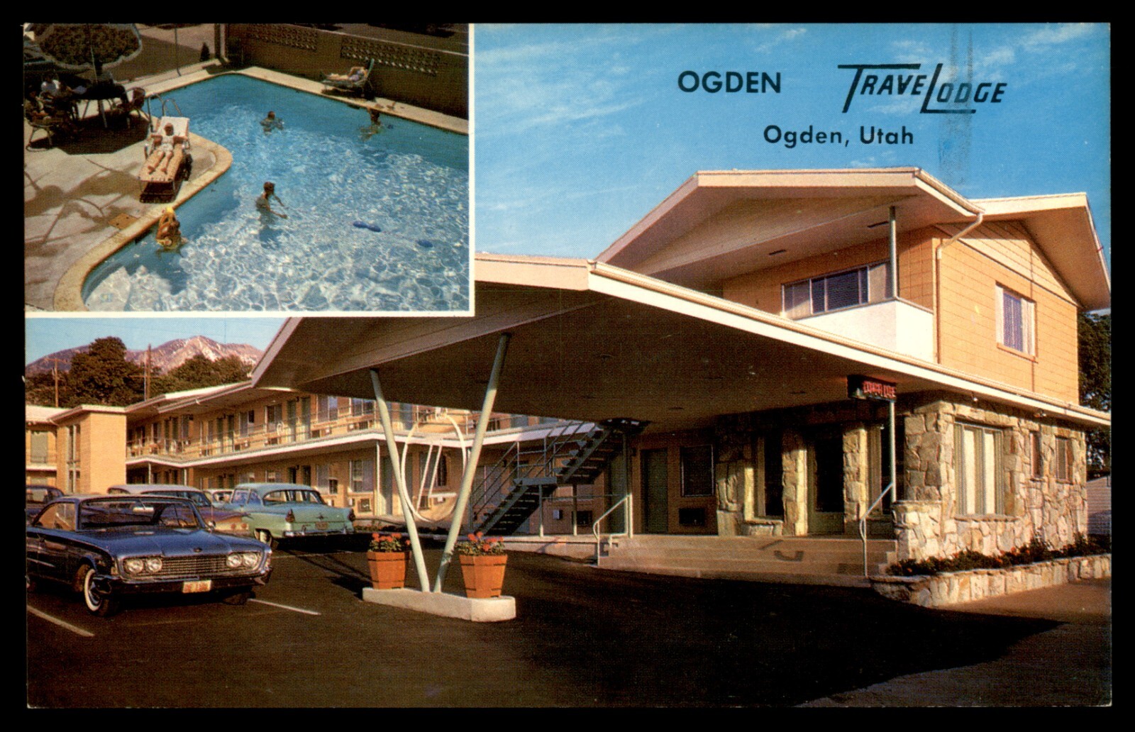 Postcard Ogden Travel Lodge Motel Pool & Exterior Views, Ogden Utah UNP