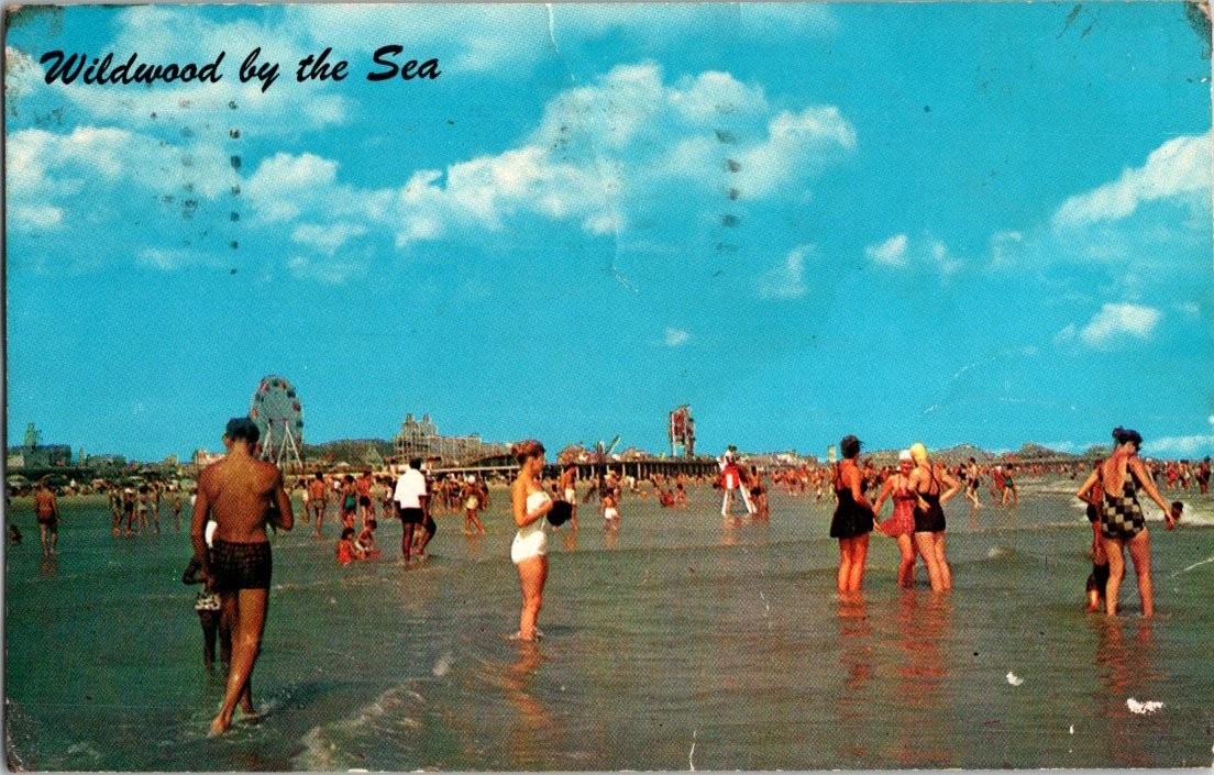 Vintage Wildwood by the Sea NJ Bathing at Marine Pier Postcard 1964