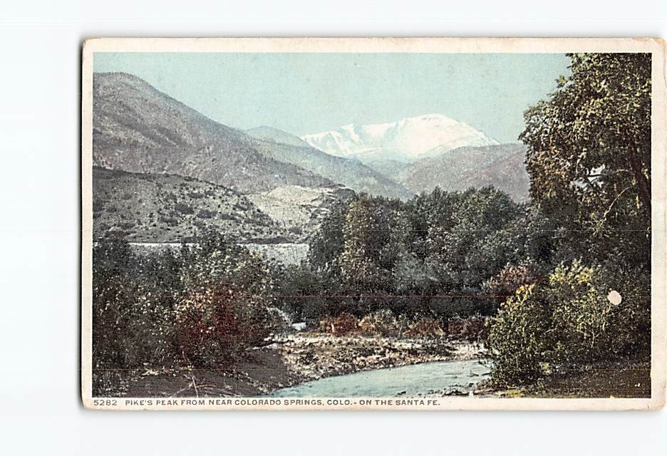 Postcard Pikes Peak Colorado Springs Santa Fe Rocky Mountains View Landscape