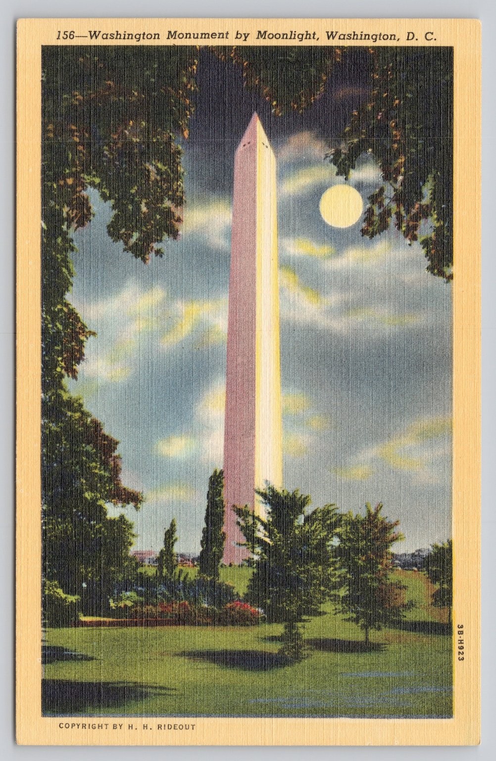 Vintage Linen Postcard Washington Monument by Moonlight DC 1930s