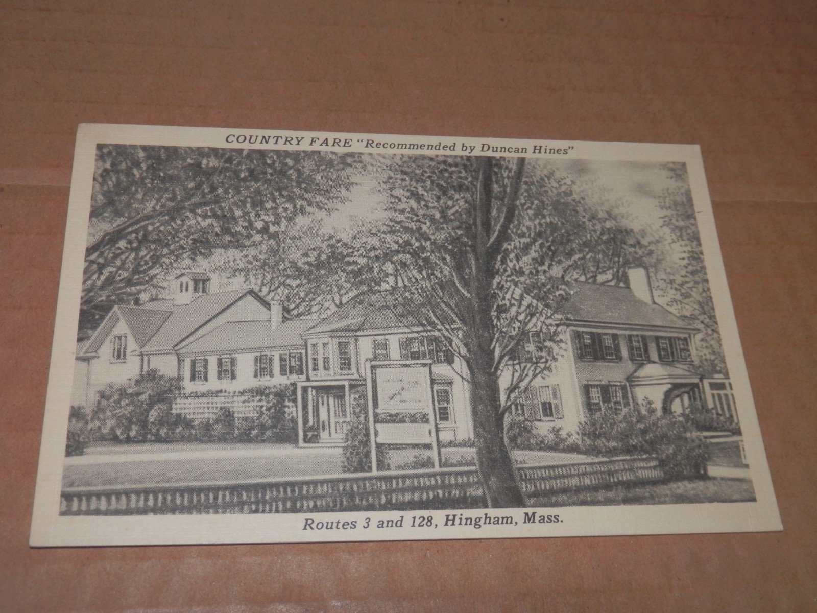HINGHAM MA – 1930-1950 ERA POSTCARD – COUNTRY FARE RESTAURANT – TIERNEY – OWNERS