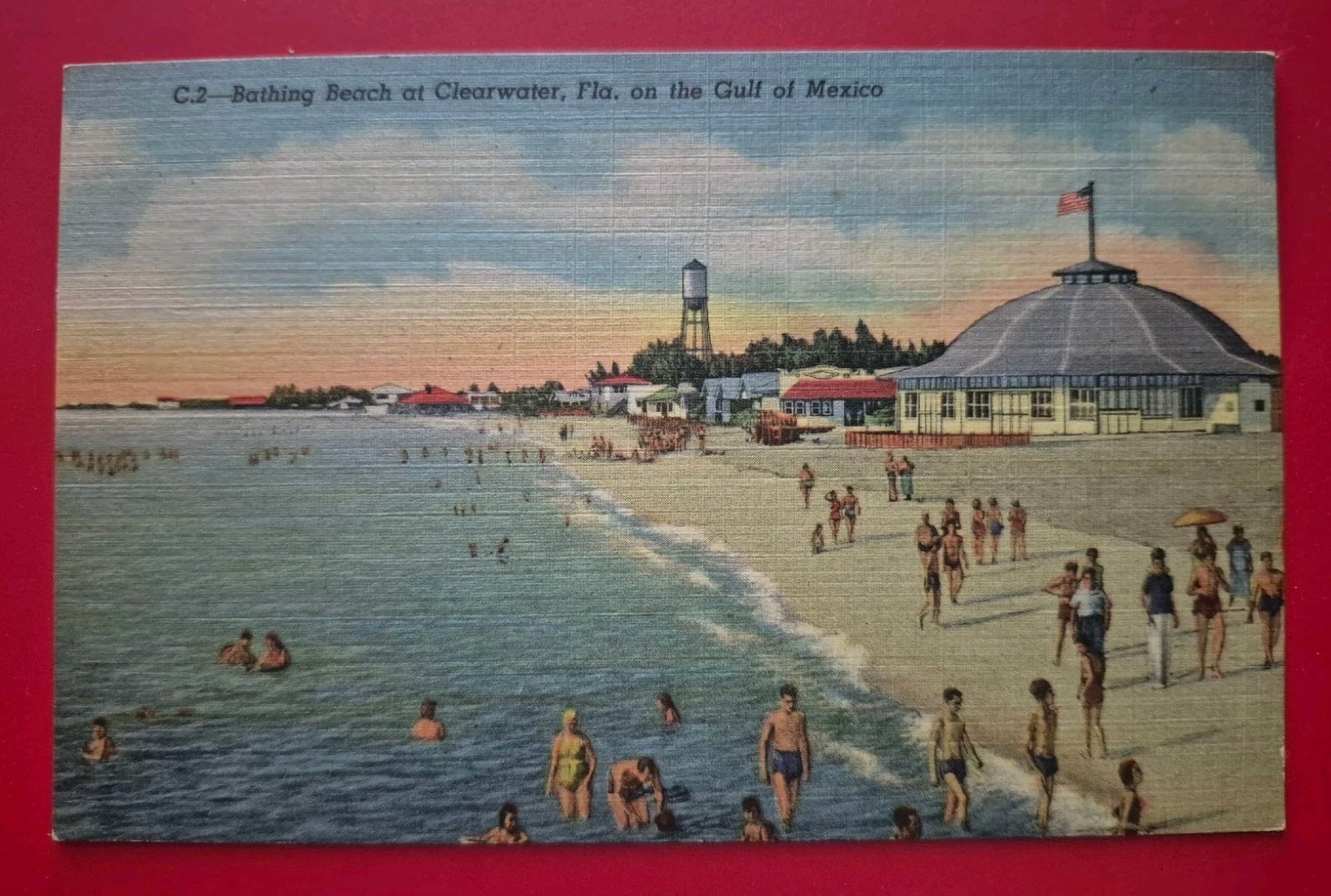 Clearwater, FL. Bathing Beach – Early Linen Postcard