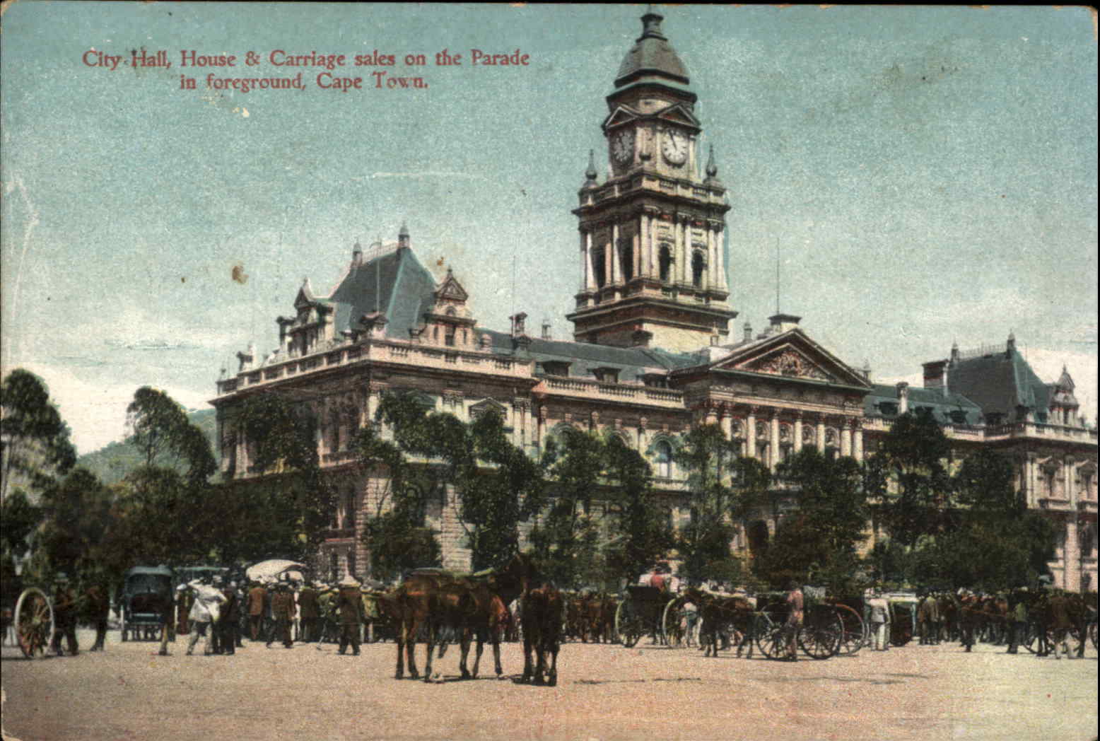 Cape Town South Africa City Hall Parade Carriage Sales c1900s-20s Postcard