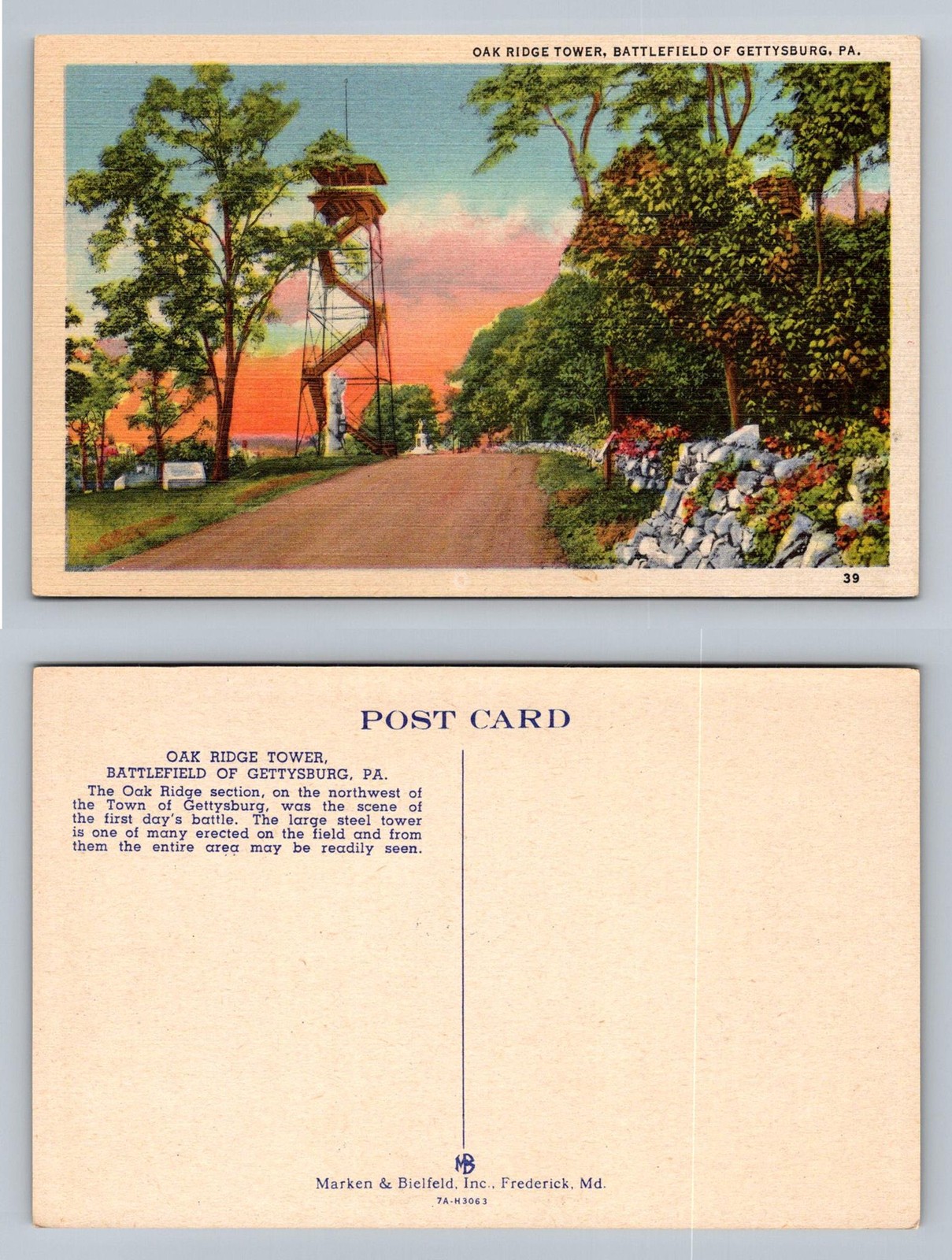 Gettysburg, PA-Pennsylvania, Oak Ridge Tower Souvenir PC Vintage Postcard