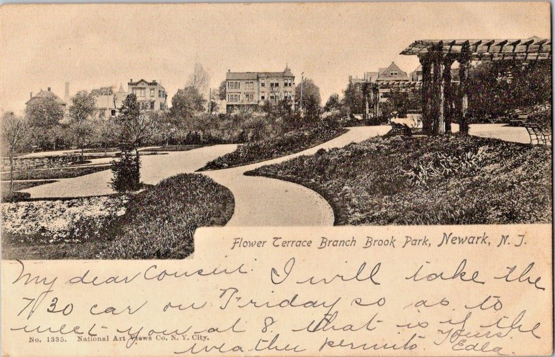 1904 Newark New Jersey Flower Terrace Branch Brook Park postcard a67
