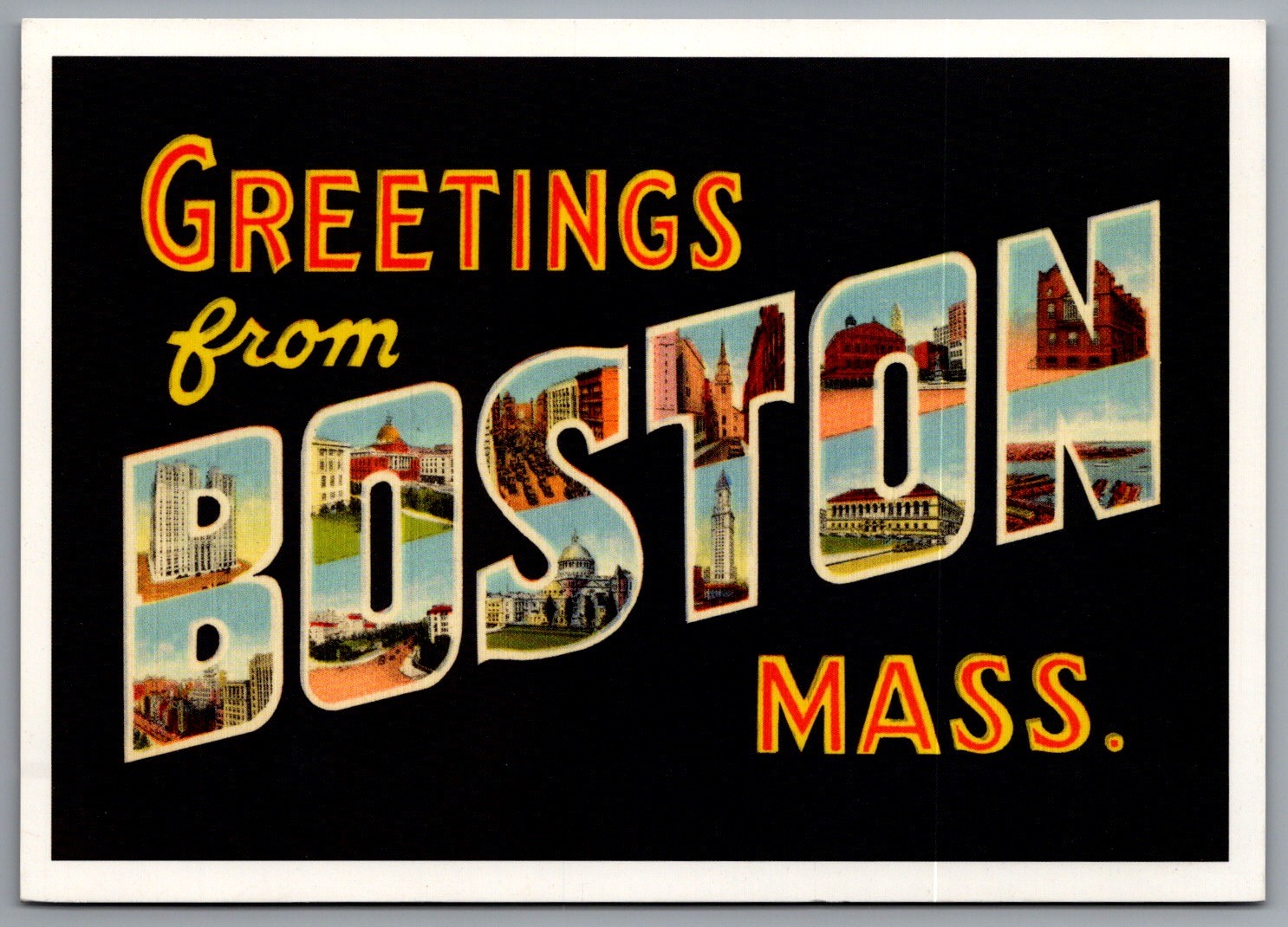 Greetings from Boston Mass Large Letter Continental Postcard The United Art Co