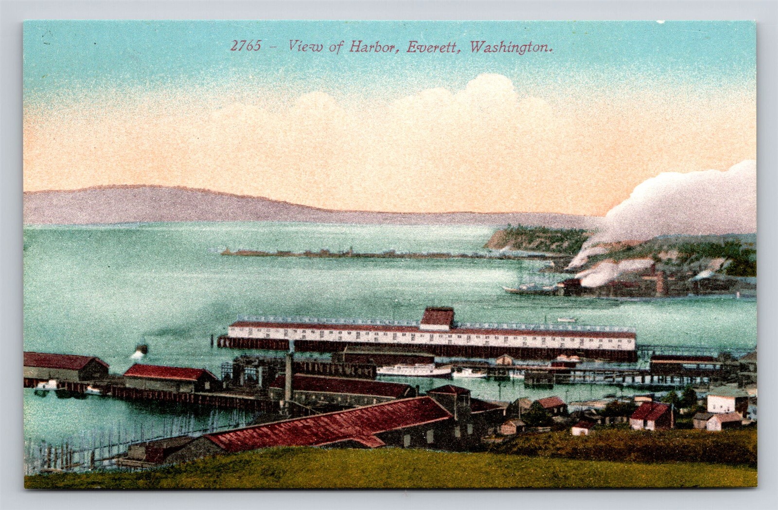 Everett WA View of Harbor Docks Old Vtg Postcard View circa 1910s Unused